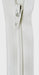 Close-up of a marshmallow white zipper on a textured white fabric background