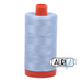 A spool of Aurifil 50wt light robins egg colored thread.