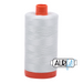 A spool of Aurifil 50wt mint ice cotton  (#2800) thread with an orange cap.