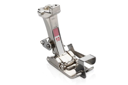 Bernina #10 Edgestitch Presser Foot designed for achieving even and straight seams along finished edges, suitable for use with Bernina 5.5mm stitch width machines.