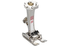 A metal Bernina #20 open embroidery presser foot with a clear view of the embroidery area, designed for sewing machines.