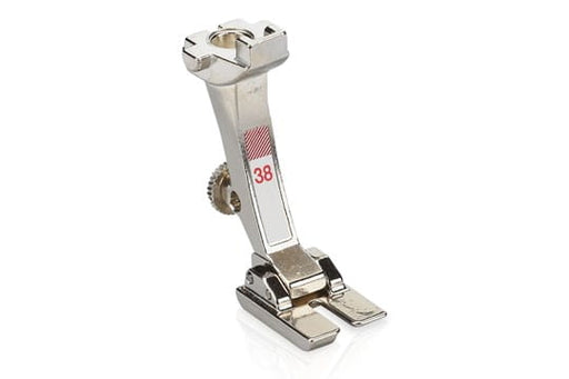 A BERNINA #38 Piping Presser Foot, designed for creating narrow-to-medium piping with compatibility for various BERNINA sewing machines.