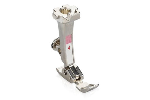 Bernina #4 Zipper Presser Foot, metallic in color, with a narrow toe and marked with the number 4.