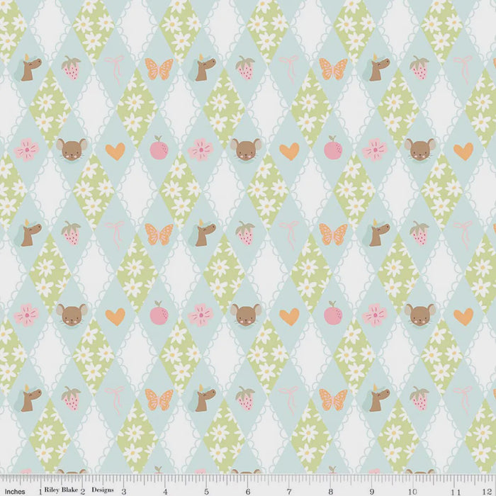 Little Posies Diamonds Aqua fabric