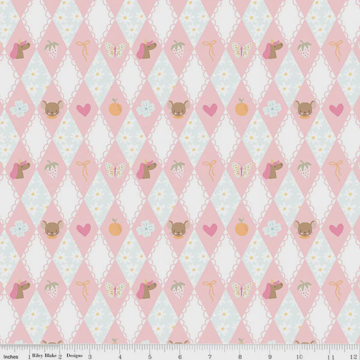 Little Posies Diamonds Pink fabric