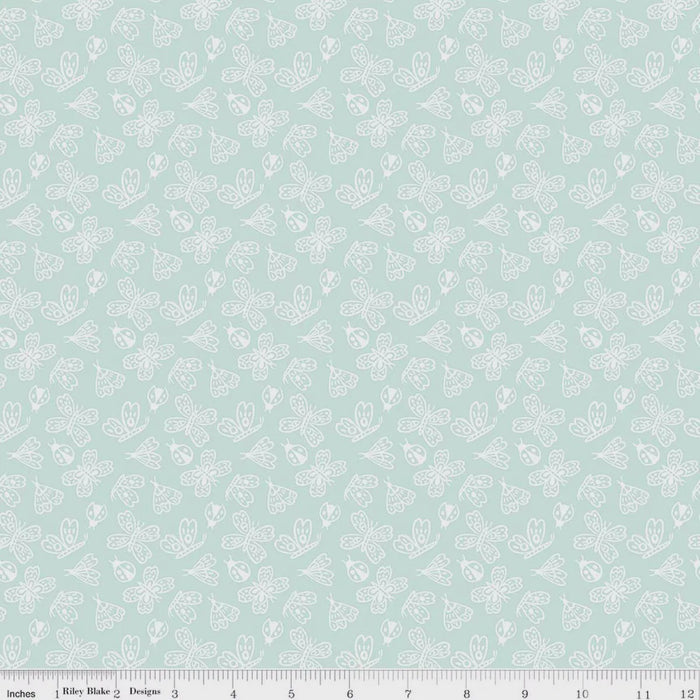 Little Posies Butterflies Aqua fabric