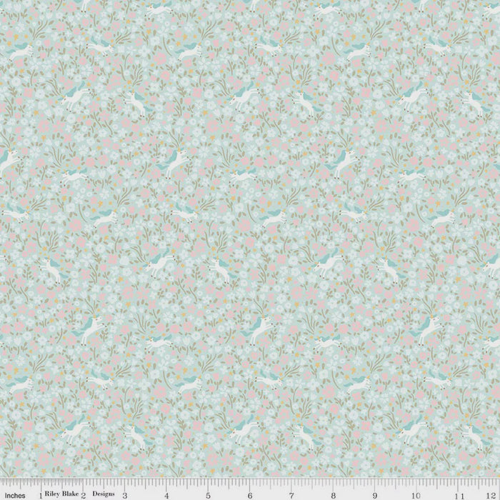 Little Posies Unicorns Aqua fabric