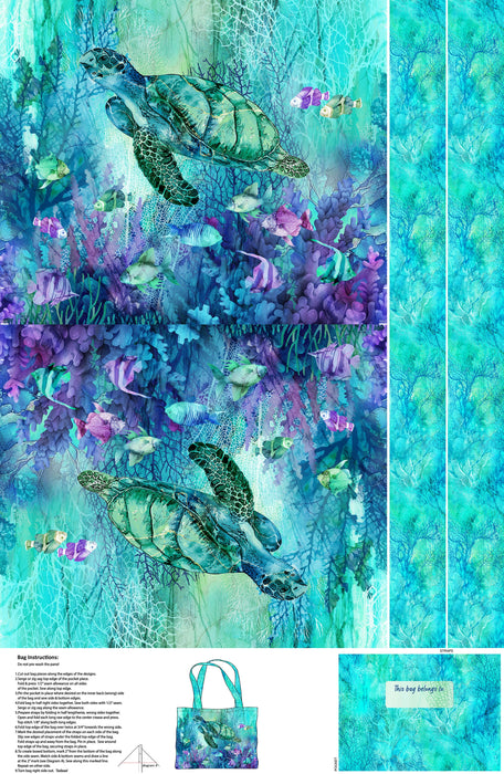 Coral Reef Bag Panel Turquoise Multi quilting cotton fabric | Northcott