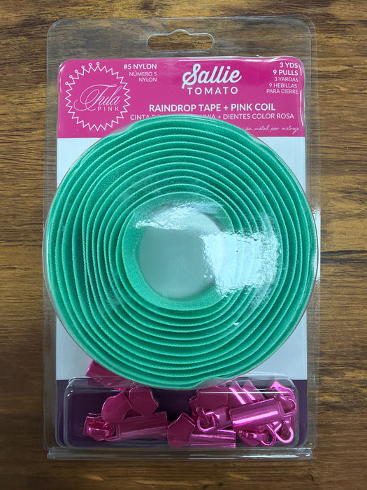 Tula Pink Raindrop #5 Nylon Coil Zipper 3yds and 9 Pulls