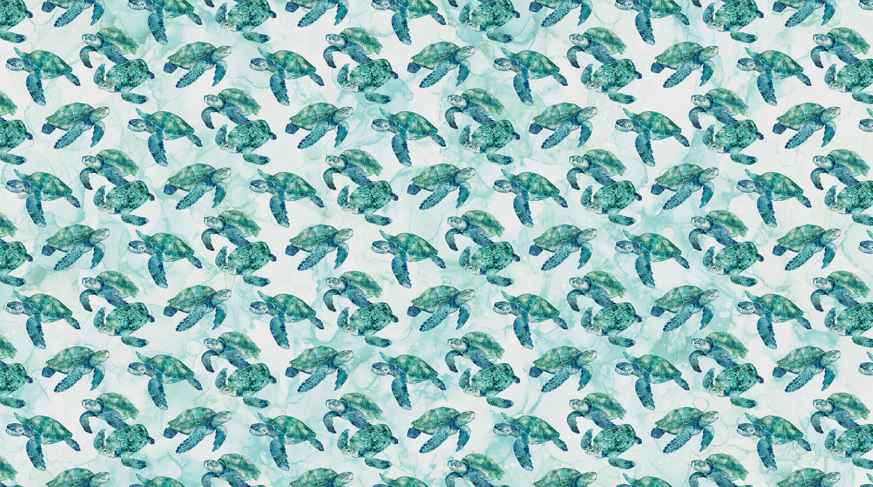 Coral Reef Turtles White Multi quilting cotton fabric | Northcott