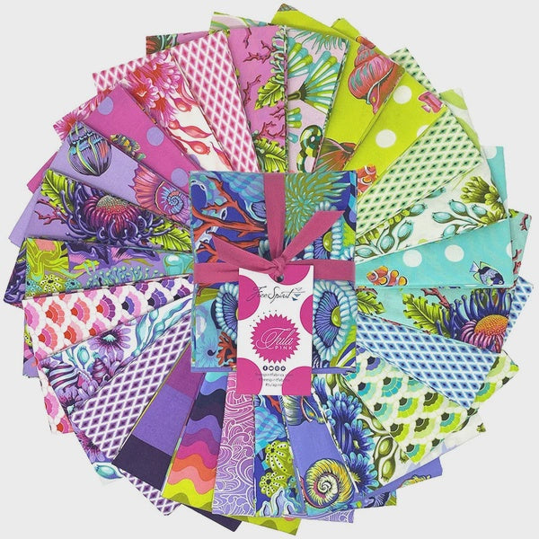 Floral Reef Floral Reef Fat Quarter bundle precut quilting cotton fabric by Tula Pink for FreeSpirit Fabrics