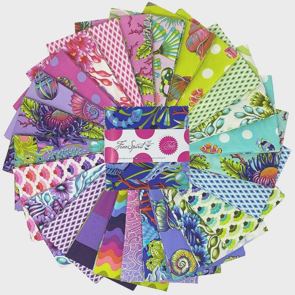 Floral Reef Floral Reef 5" Charm Pack precut quilting cotton fabric by Tula Pink for FreeSpirit Fabrics