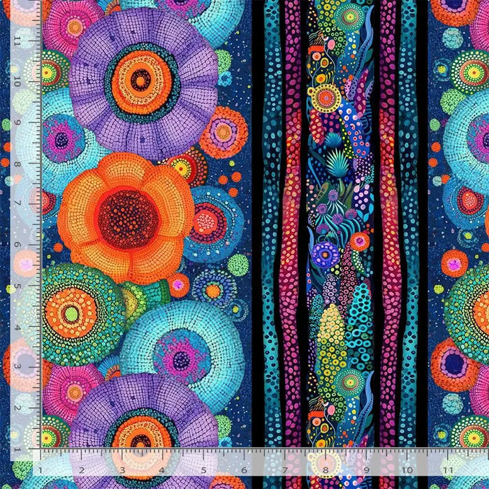 Jubilant Bright Floral 11" Stripes fabric