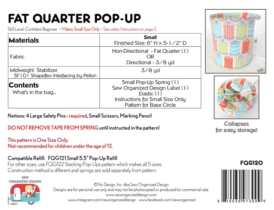 Fat Quarter Pop Up Pattern