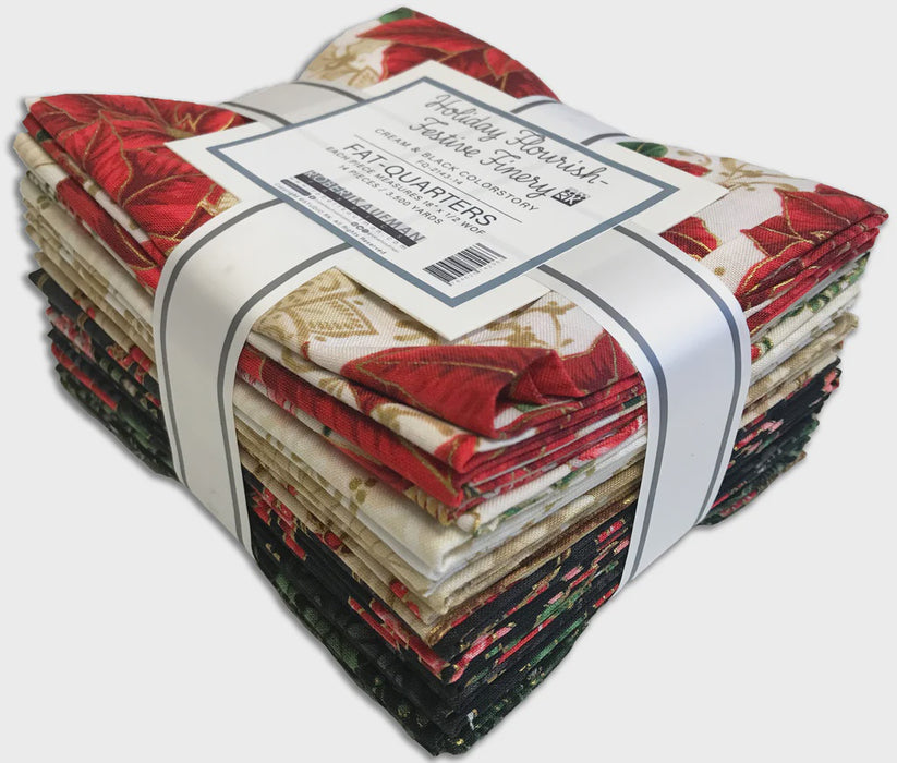 Robert Kaufman Holiday Flourish Festive Finery Black and Cream Colorstory Fat Quarter Bundle  FQ-2143-14