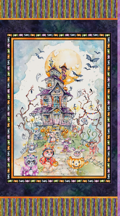 Little Darlings Halloween Haunted House Panel fabric