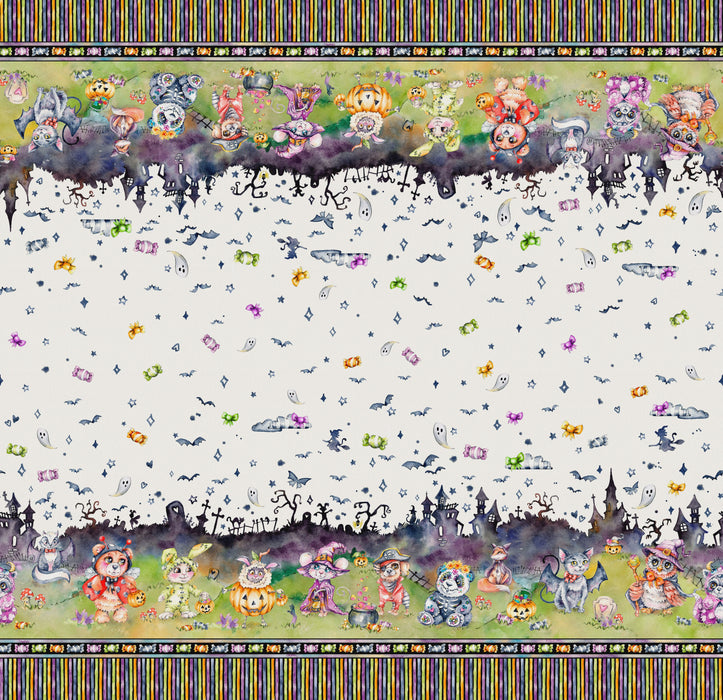 Little Darlings Halloween Halloween Scene Double Border White fabric