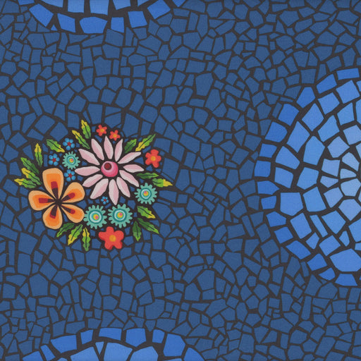 Lorenzo Marine fabric from the Murano collection by Odile Bailloeul, showcasing rich marine blue hues and intricate designs inspired by Venetian Murano glass.