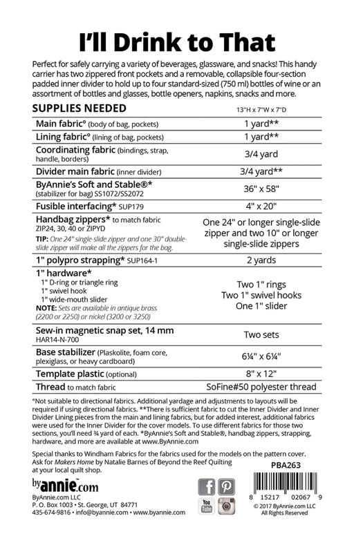 Beverage glass carrier bag pattern ByAnnie