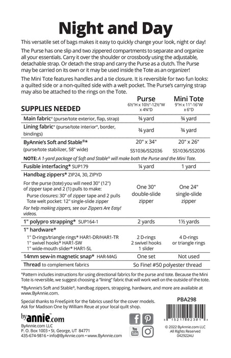 Night and Day Purse & Reversible Mini Tote pattern #PBA298