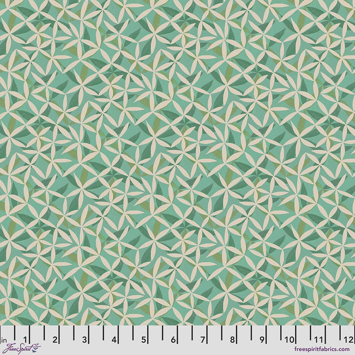 Flourish & Bloom Star Flower Dance Green fabric