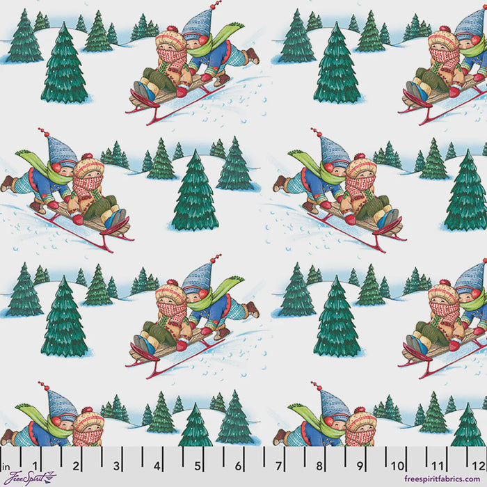 Snow Day | Sleddin Spot White fabric