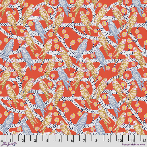 Blostma & Song Budgie Melody Vermillion fabric