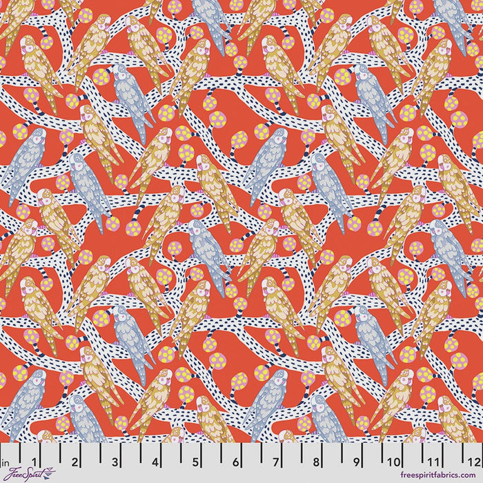 Blostma & Song Budgie Melody Vermillion fabric