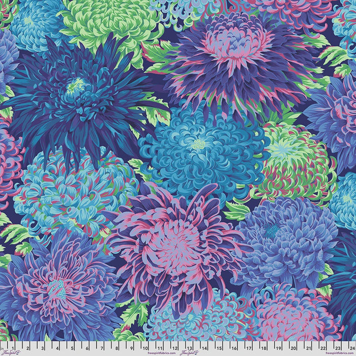 Japanese Chrysanthemum Blue fabric | Kaffe Collective Classics