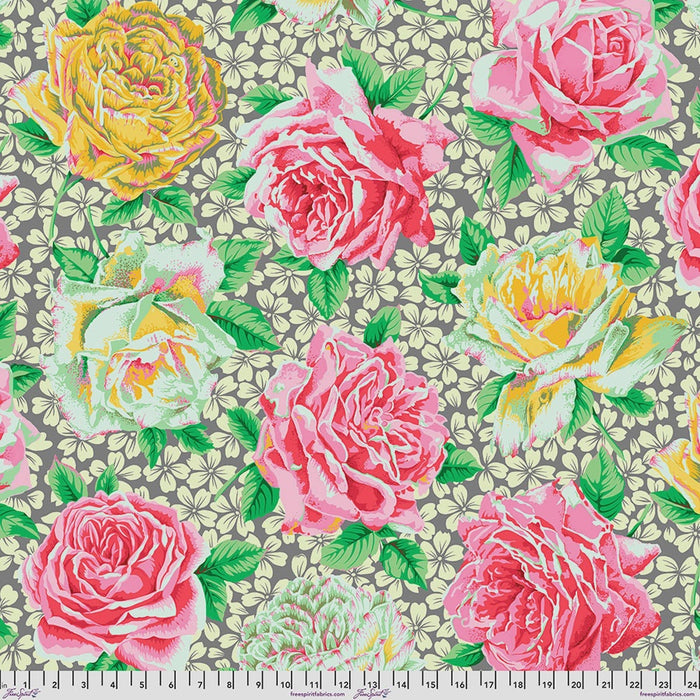 Kaffe Fassett Collective February 2026 Rose Bloom Grey fabric