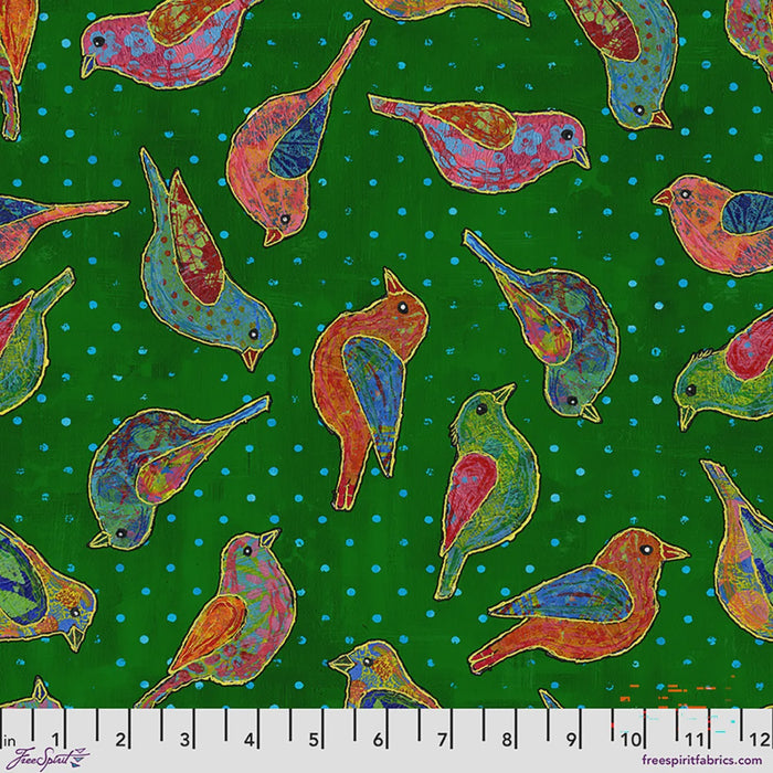 Radiant Grove Songbirds Green fabric