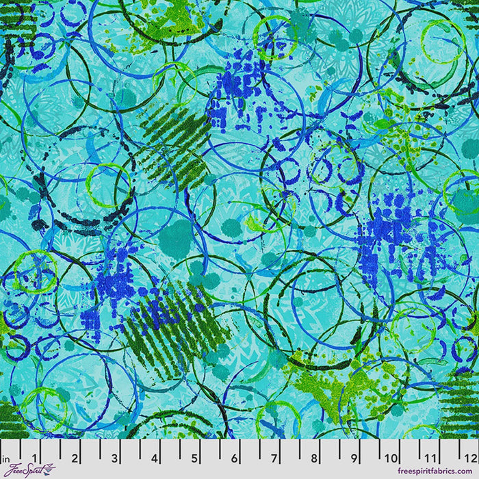 Radiant Grove Echo Rings Aqua fabric