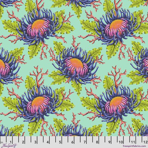 Floral Reef Friends & Anemones Seafoam quilting cotton fabric by Tula Pink for FreeSpirit Fabrics