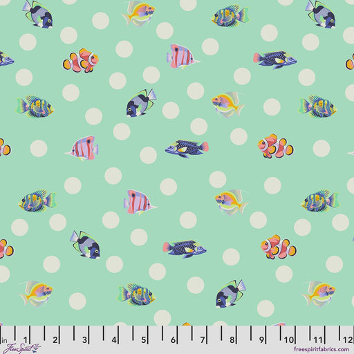 Floral Reef School Crossing Seafoam quilting cotton fabric by Tula Pink for FreeSpirit Fabrics