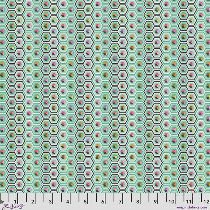 Prince Charming Déjà Vu Hex Box Sweetmint fabric yardage by Tula Pink