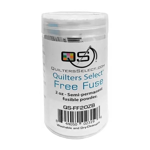 Quilter's Select Free Fuse fusible powder container on a white background