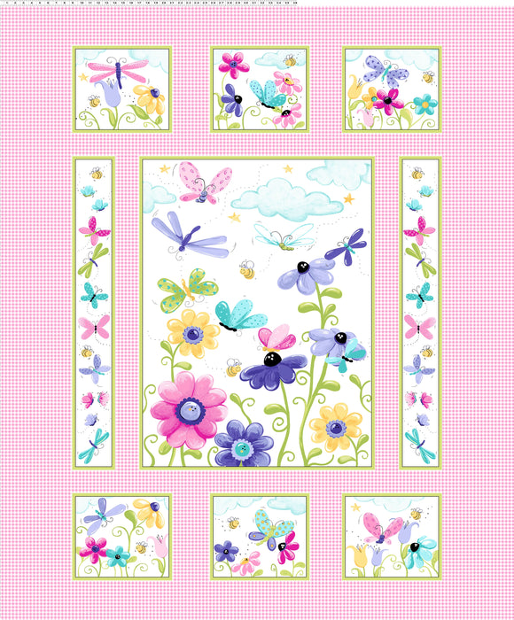 Flutter the Butterfly 36" Quilt Panel Pink fabric