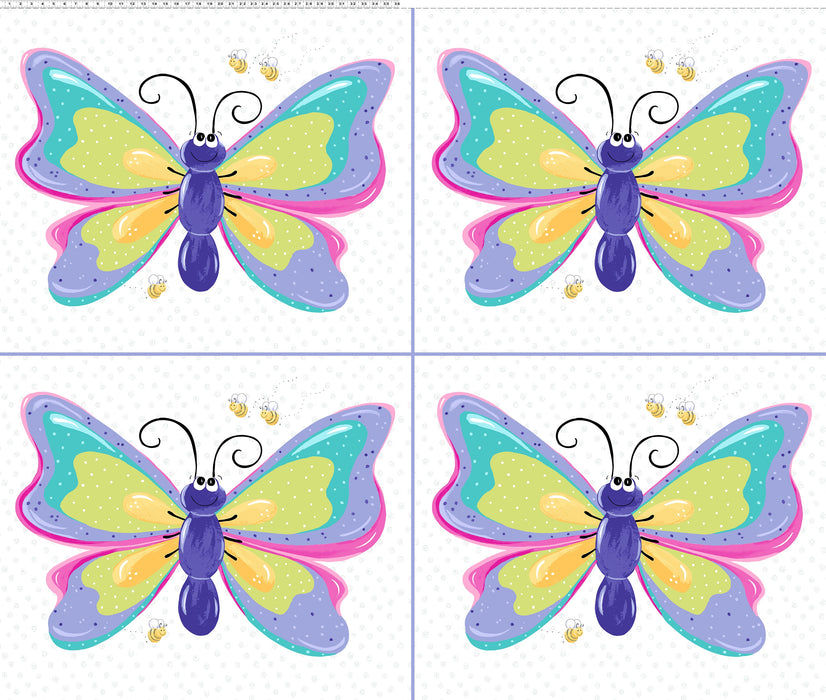 Flutter the Butterfly 36" Fat Quarter Panel White fabric