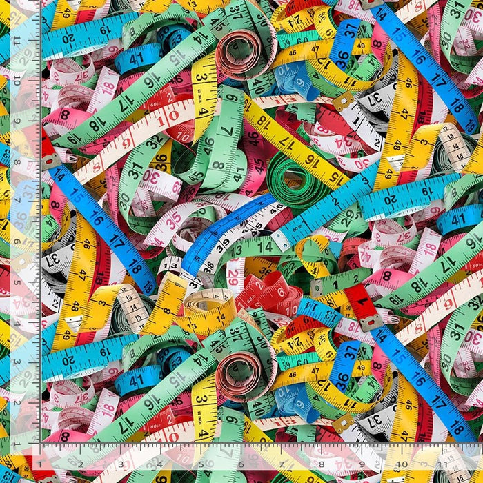 Thread and Thimble Packed Measuring Tapes digitally printed quilting cotton fabric for Timeless Treasures – view 2
