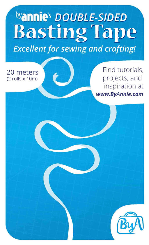 Double-sided basting tape packaging with blue background and white text.