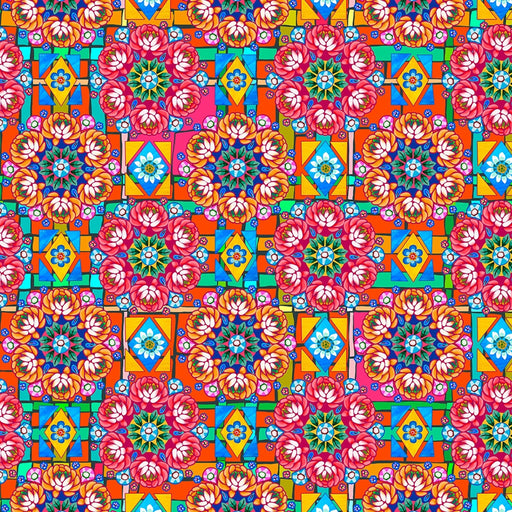 Sulfuro Multi fabric from the Murano collection by Odile Bailloeul, featuring a vibrant array of colors and intricate patterns inspired by Murano glass.