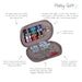 Sewing kit with various tools and threads in an open case on a white background