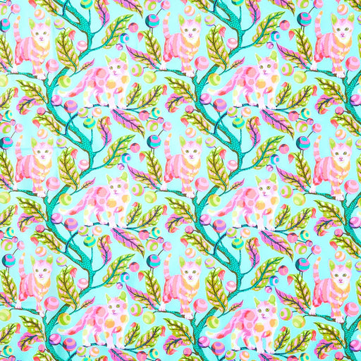 Tabby Road Deja Vu Disco Kitty in Technomint by Tula Pink for FreeSpirit Fabrics - PWTP092