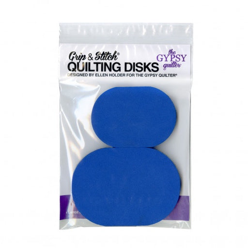 Packaging of Gypsy Quilter's Grip & Stitch quilting disks on a white background