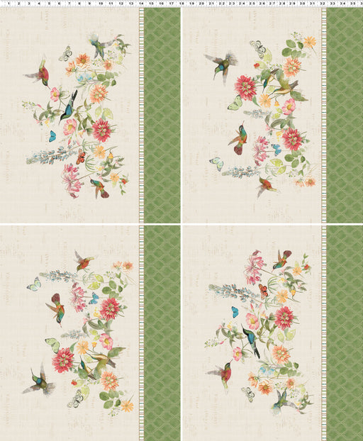 Hummingbird Days Digital 36" Fat Quarter Panel Light Khaki quilting cotton fabric by Kate Pertiet for Clothworks

