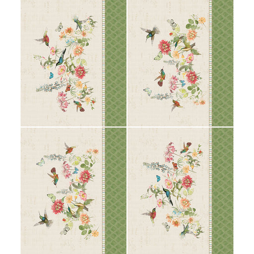 Hummingbird Days Digital 36" Fat Qtr Panel Light Khaki quilting cotton fabric by Kate Pertiet for Clothworks
