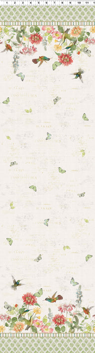 Hummingbird Days Digital Double Border Light Cream quilting cotton fabric by Kate Pertiet for Clothworks
