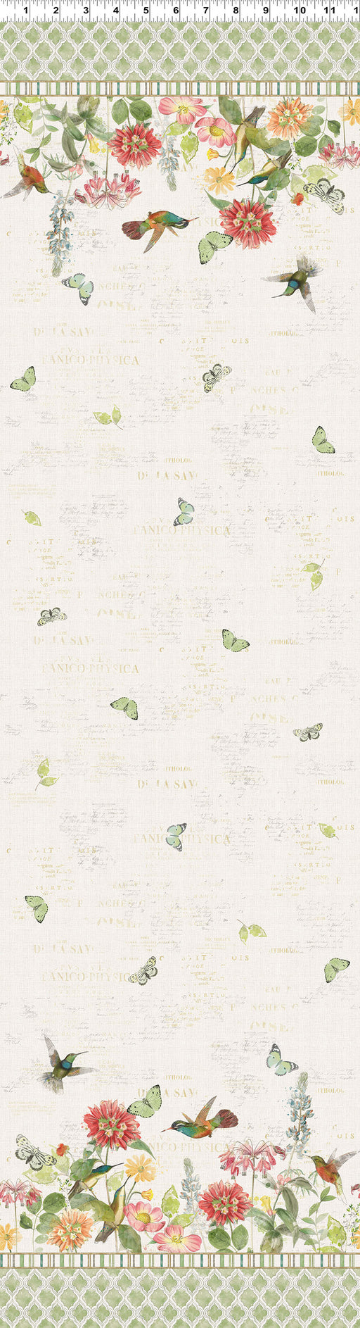 Hummingbird Days Digital Double Border Light Cream quilting cotton fabric by Kate Pertiet for Clothworks
