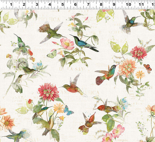 Hummingbird Days Digital Toile Light Cream quilting cotton fabric by Kate Pertiet for Clothworks
with ruler