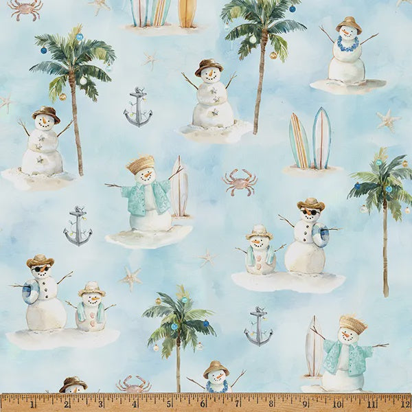 Seas & Greetings Breeze Snowmen on the Beach fabric